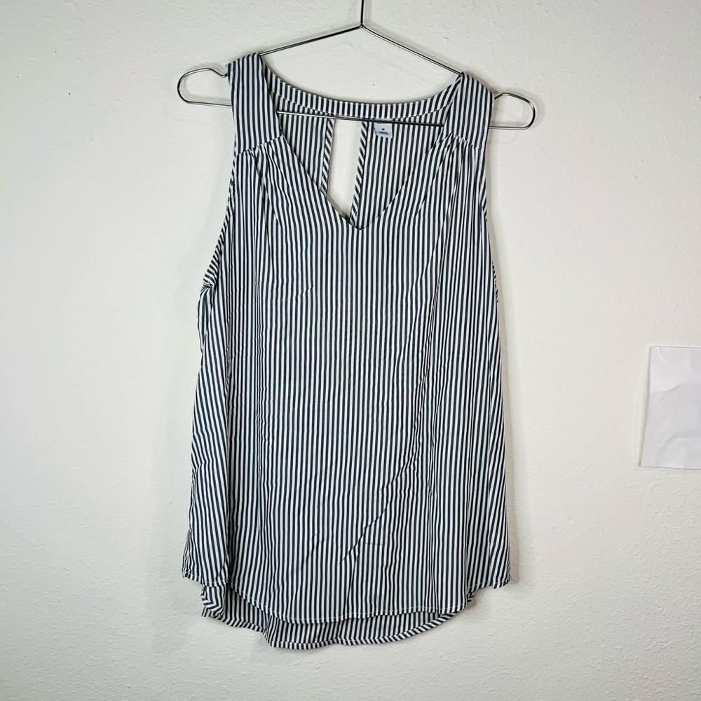 Old Navy Black & Grey Striped Sleeveless Keyhole Blouse Womens Medium Casual Top